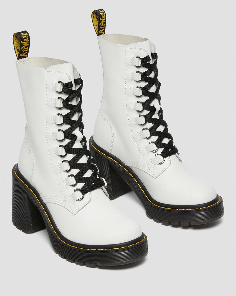 Botas de Tacon Dr Martens Chesney Cuero Flared Heel Mujer Blancos | MX 633RVD